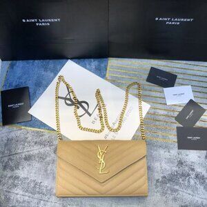 Yves Saint Laurent Envelope Bag Khaki Gold